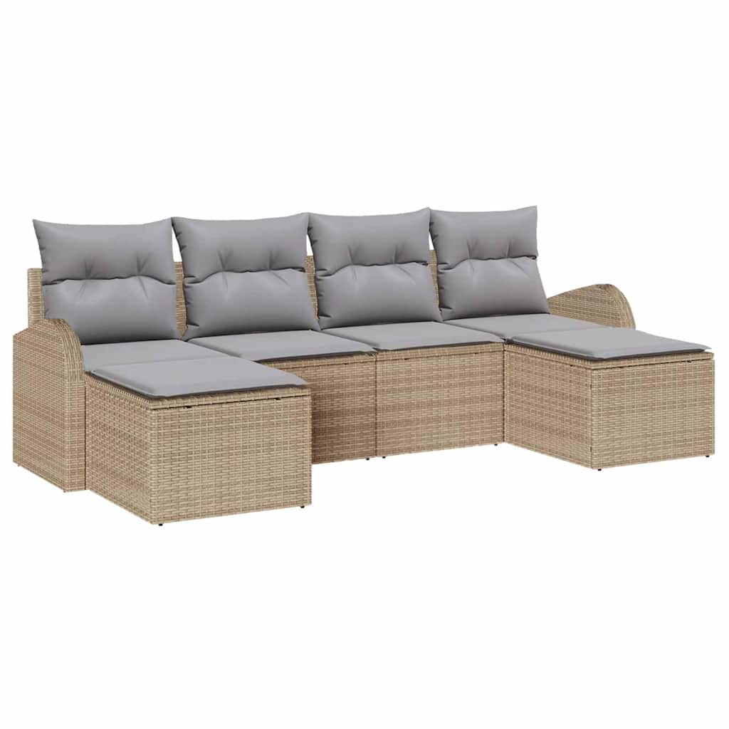 Conjunto de Sofá de Jardim 6 pcs Bege Rattan de Polipropileno