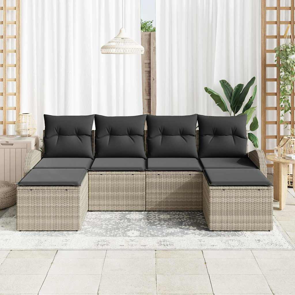 Conjunto de Sofá de Jardim com almofada 6 pcs Cinzento-claro