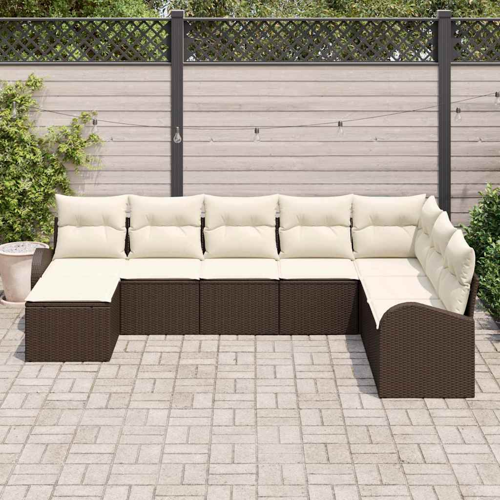Conjunto de Sofá de Jardim 8 pcs Castanho Rattan Sintético