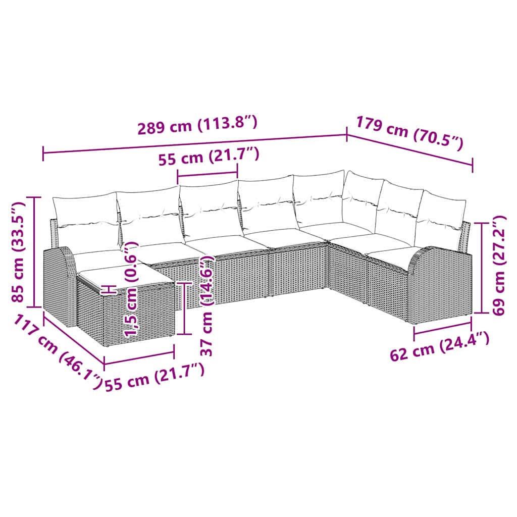 Conjunto de Sofá de Jardim 8 pcs Castanho Rattan Sintético