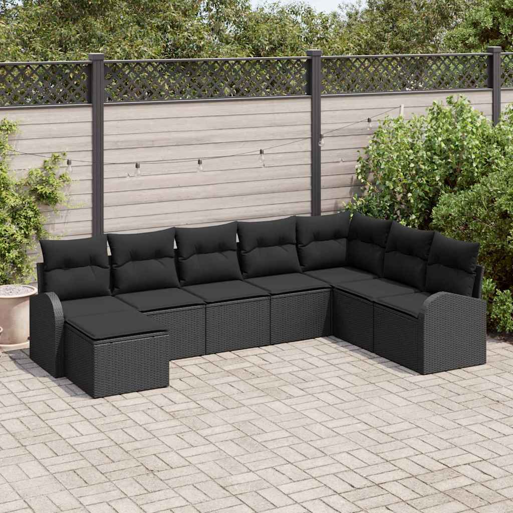 Conjunto de Sofá de Jardim 8 pcs Preto Rattan de Polipropileno