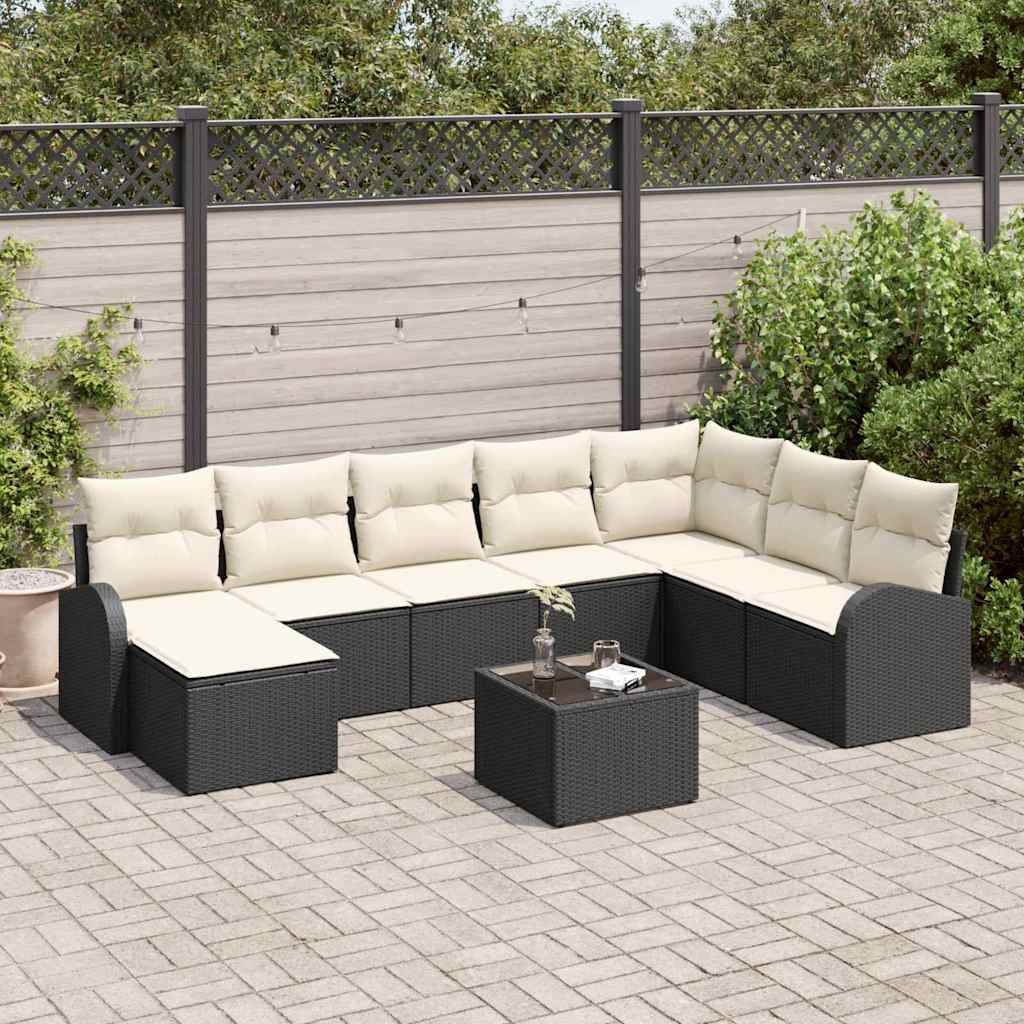Conjunto de Sofá de Jardim 9 pcs Preto Rattan Sintético