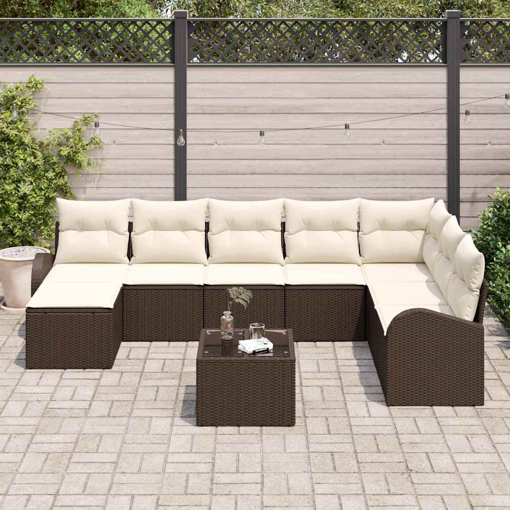Conjunto de Sofá de Jardim 9 pcs Castanho Rattan Sintético