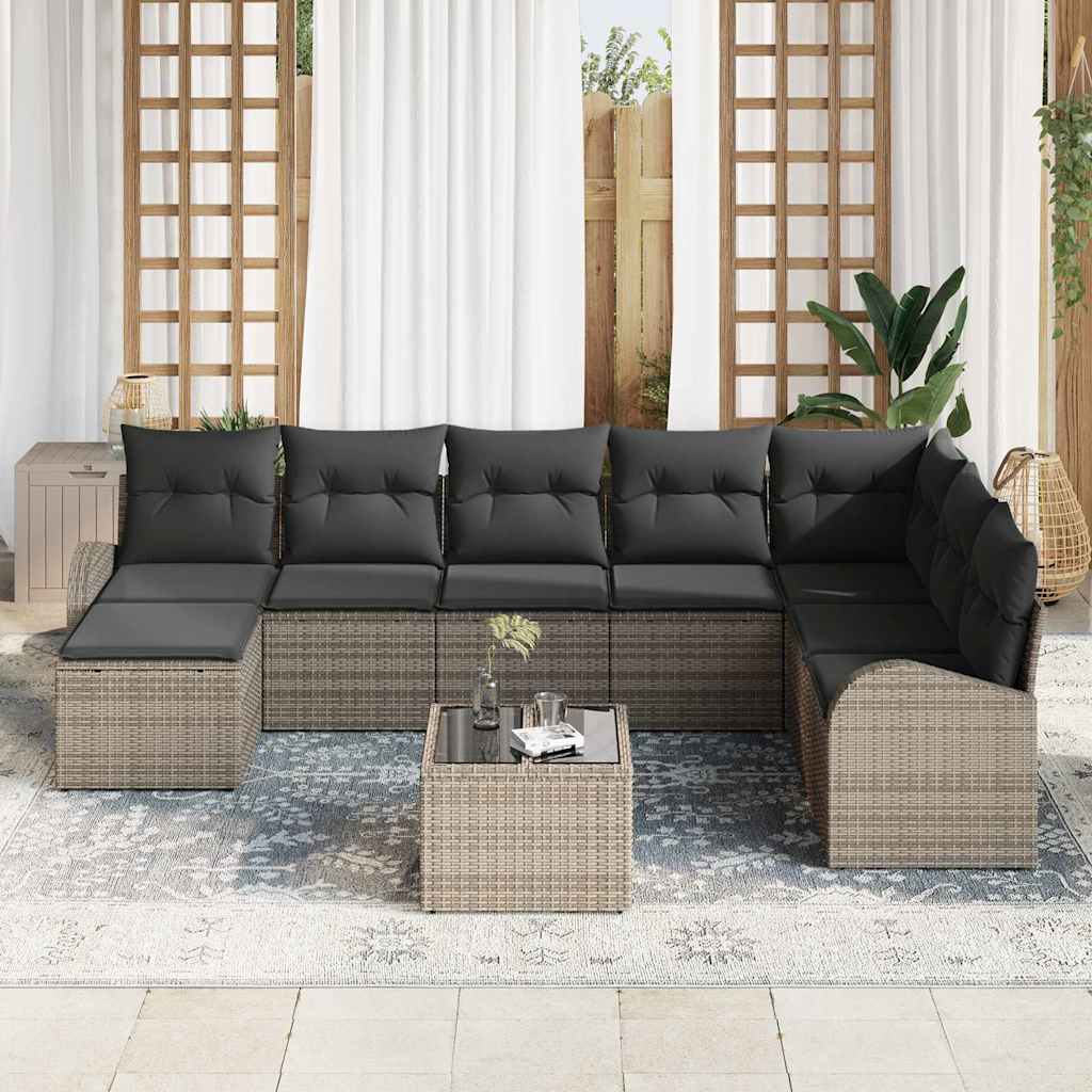 Conjunto de Sofá de Jardim 9 pcs Cinzeto Rattan Sintético