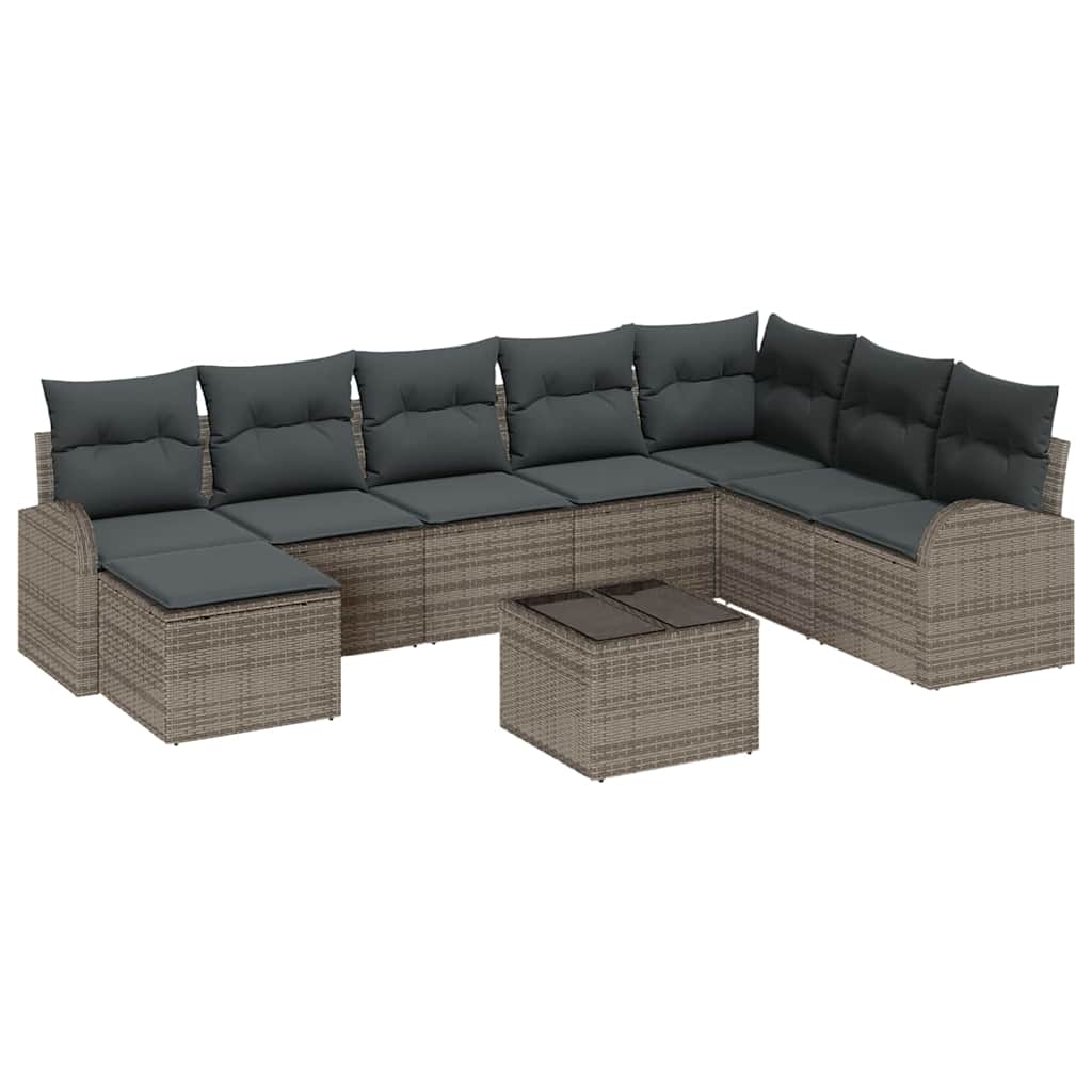 Conjunto de Sofá de Jardim 9 pcs Cinzeto Rattan Sintético