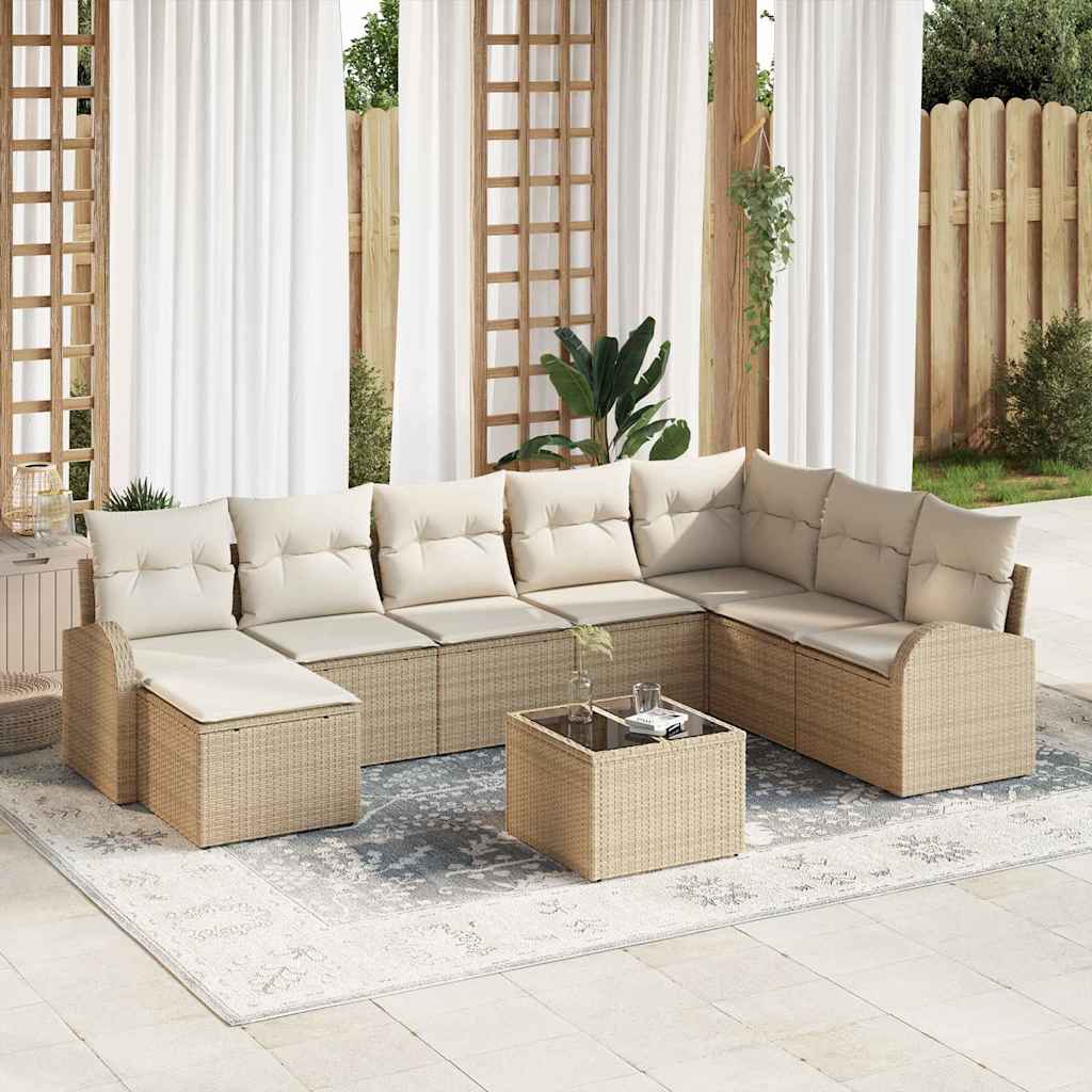 Conjunto de Sofá de Jardim 9 pcs Bege Rattan Sintético