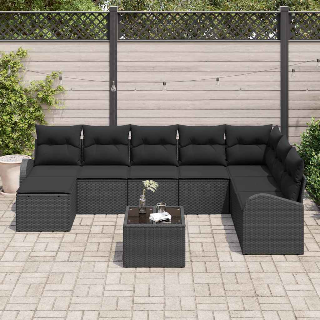 Conjunto de Sofá de Jardim 9 pcs Preto Rattan Sintético