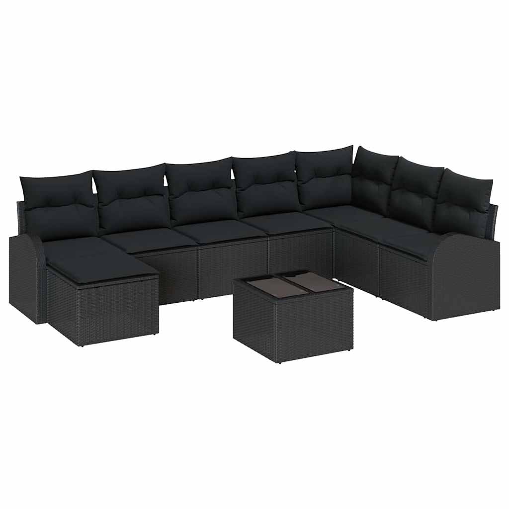 Conjunto de Sofá de Jardim 9 pcs Preto Rattan Sintético