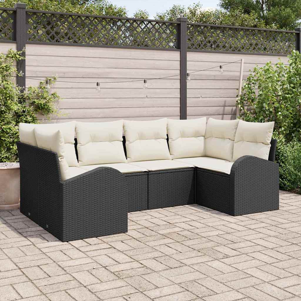 Conjunto de Sofá de Jardim 6 pcs Preto Rattan de Polipropileno