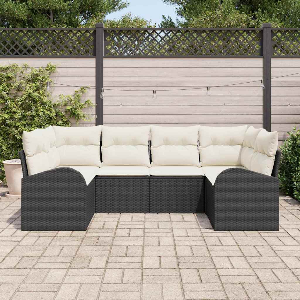 Conjunto de Sofá de Jardim 6 pcs Preto Rattan de Polipropileno