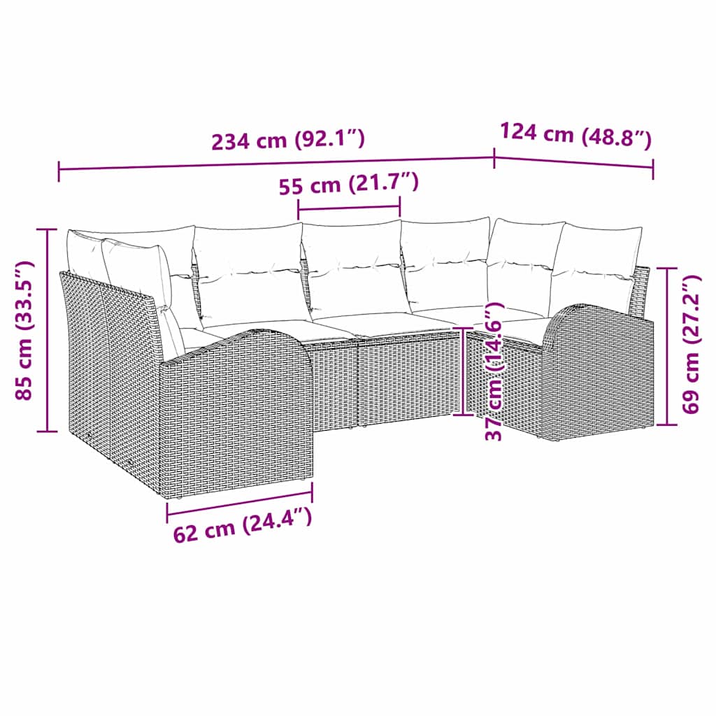 Conjunto de Sofá de Jardim com almofada 6 pcs Castanho