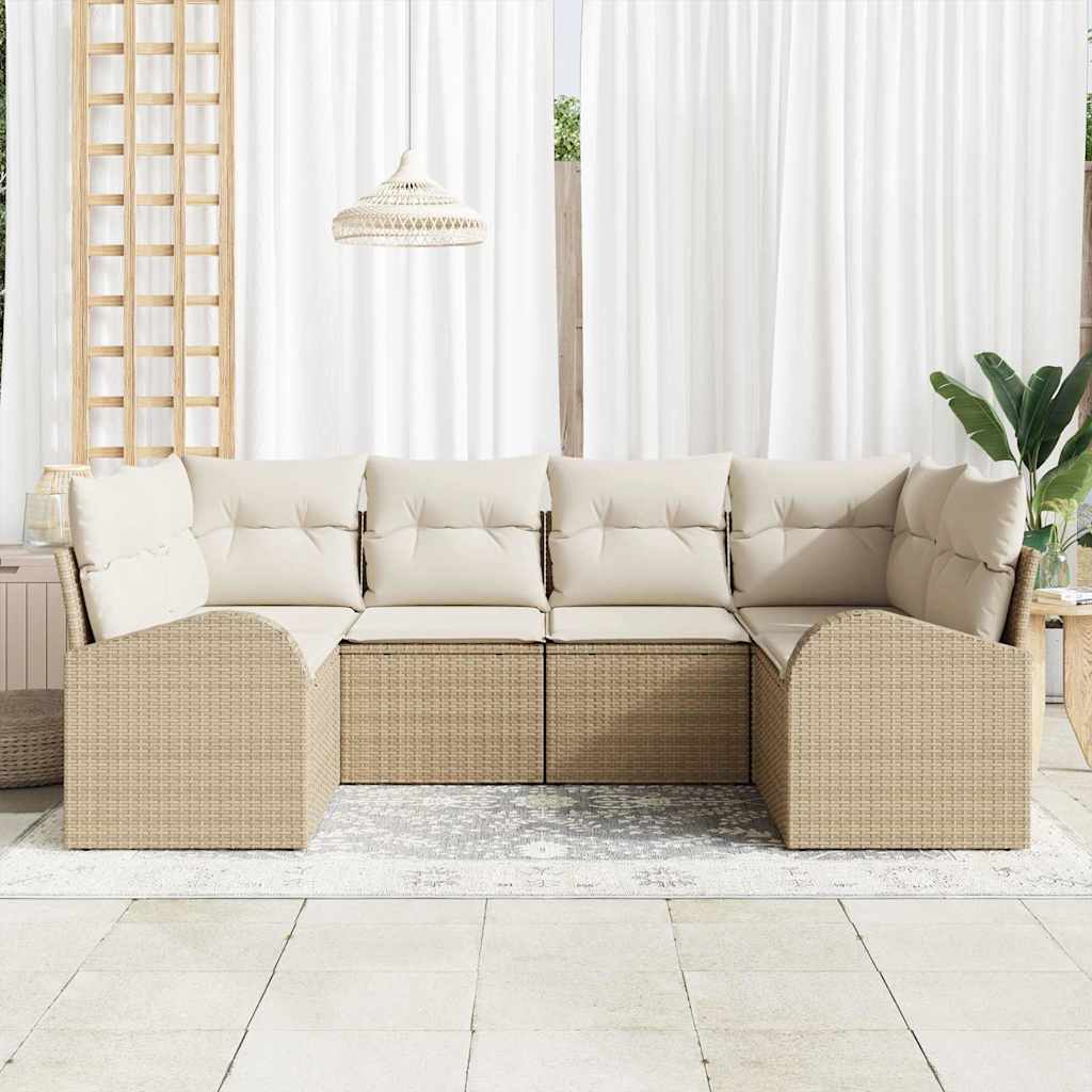 Conjunto de Sofá de Jardim 6 pcs Bege Rattan de Polipropileno