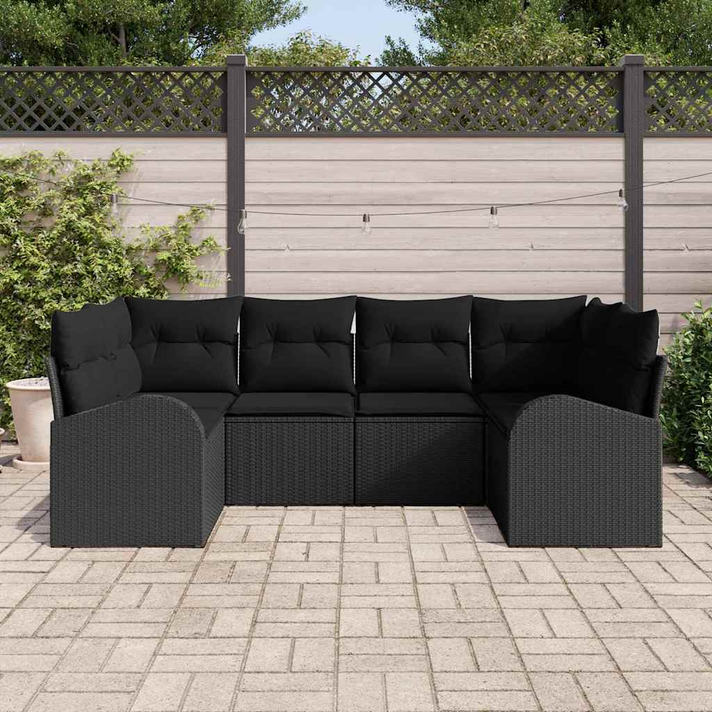Conjunto de Sofá de Jardim 6 pcs Preto Rattan de Polipropileno