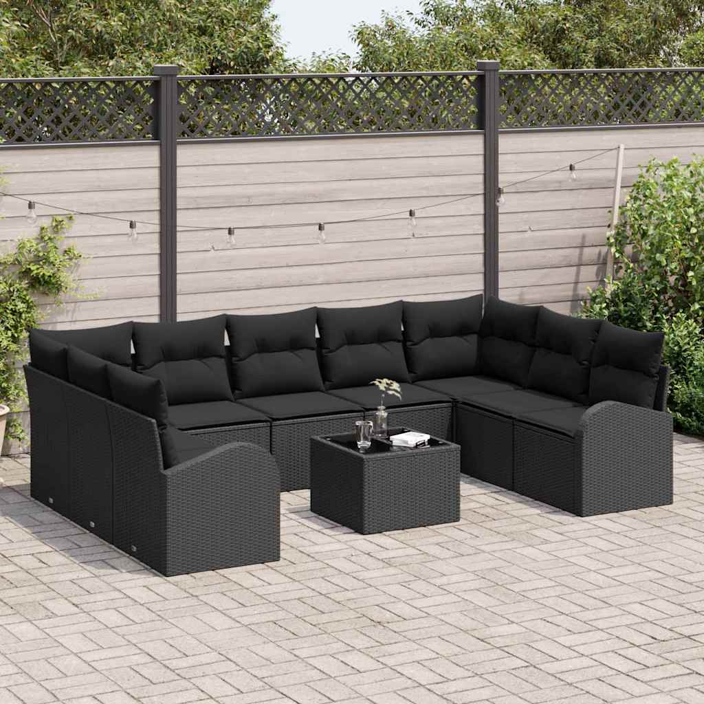 Conjunto de Sofá de Jardim 10 pcs Preto Rattan Sintético