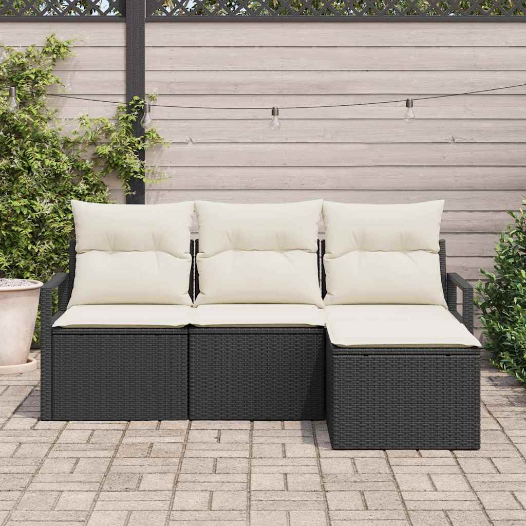 Conjunto de Sofá de Jardim 4 pcs Preto Rattan Sintético