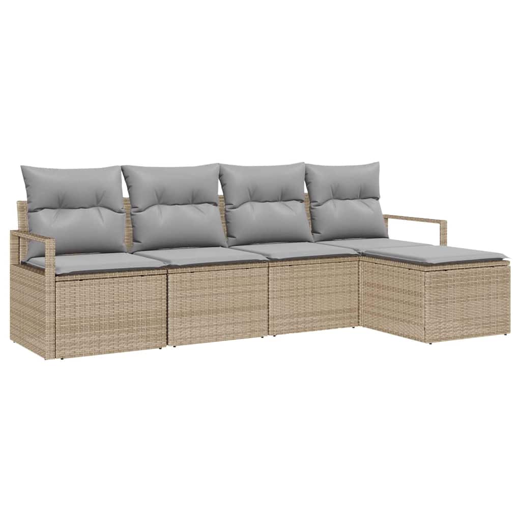 Conjunto de Sofá de Jardim 5 pcs Bege Rattan Sintético
