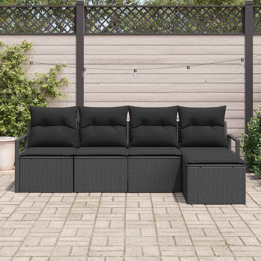 Conjunto de Sofá de Jardim 5 pcs Preto Rattan Sintético