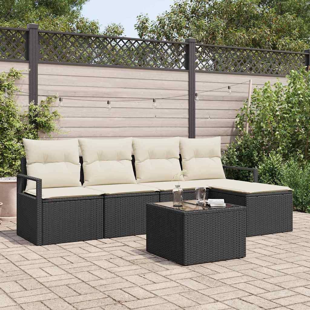 Conjunto de Sofá de Jardim 6 pcs Preto Rattan Sintético