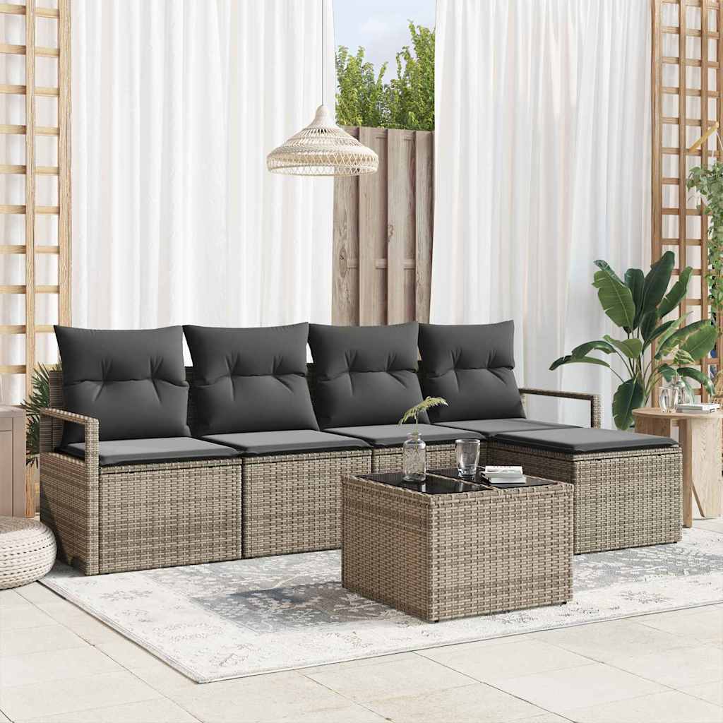 Conjunto de Sofá de Jardim 6 pcs Cinzeto Rattan Sintético
