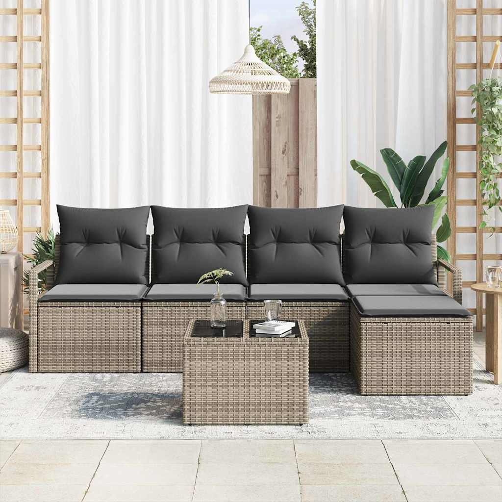 Conjunto de Sofá de Jardim 6 pcs Cinzeto Rattan Sintético
