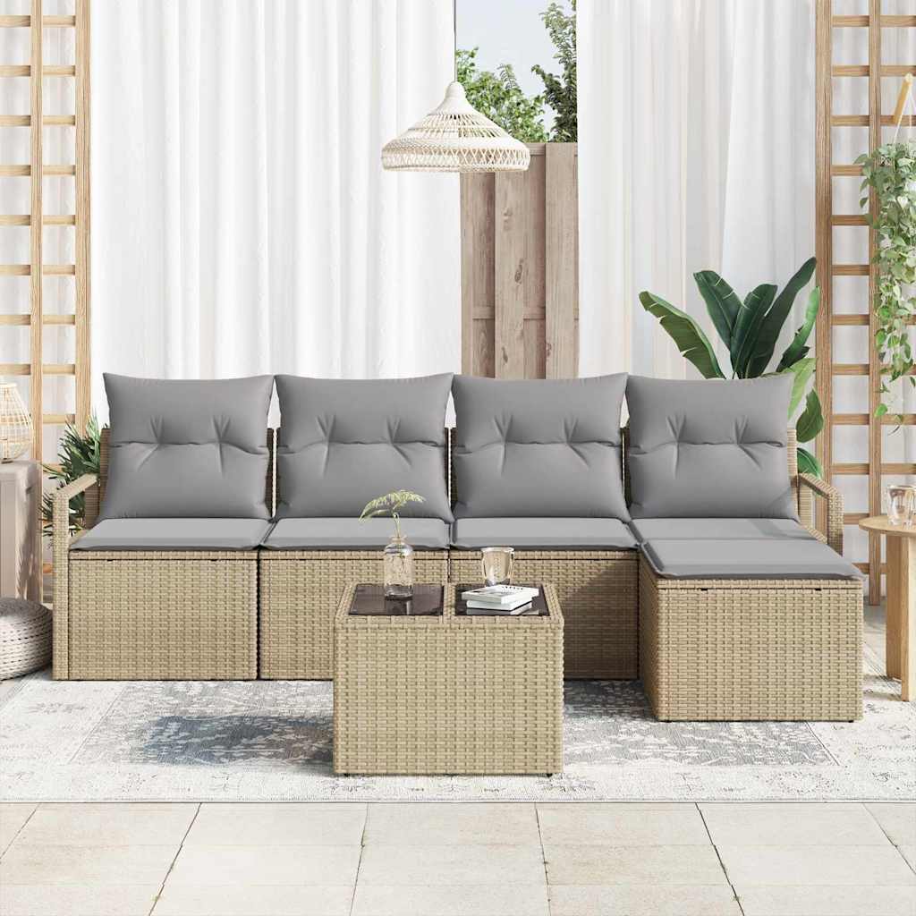 Conjunto de Sofá de Jardim 6 pcs Bege Rattan Sintético