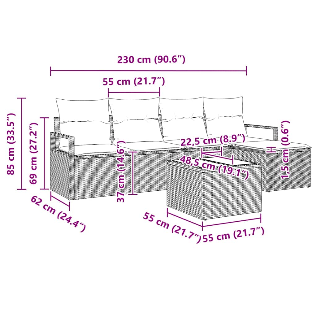 Conjunto de Sofá de Jardim 6 pcs Bege Rattan Sintético