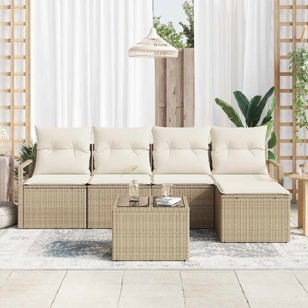 Conjunto de Sofá de Jardim 6 pcs Bege Rattan Sintético