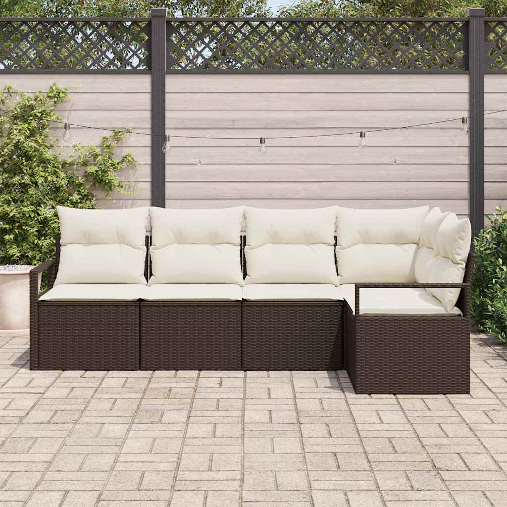 Conjunto de Sofá de Jardim 5 pcs Castanho Rattan Sintético