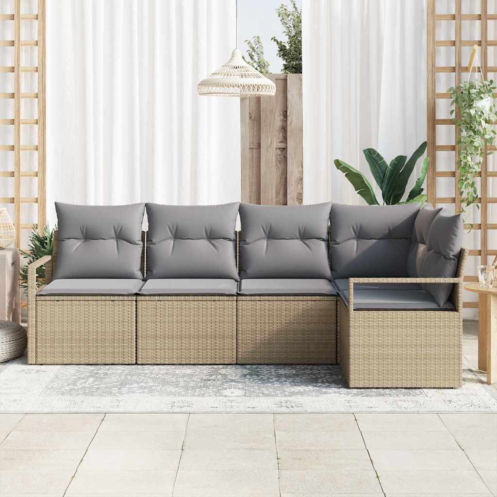 Conjunto de Sofá de Jardim 5 pcs Bege Rattan Sintético