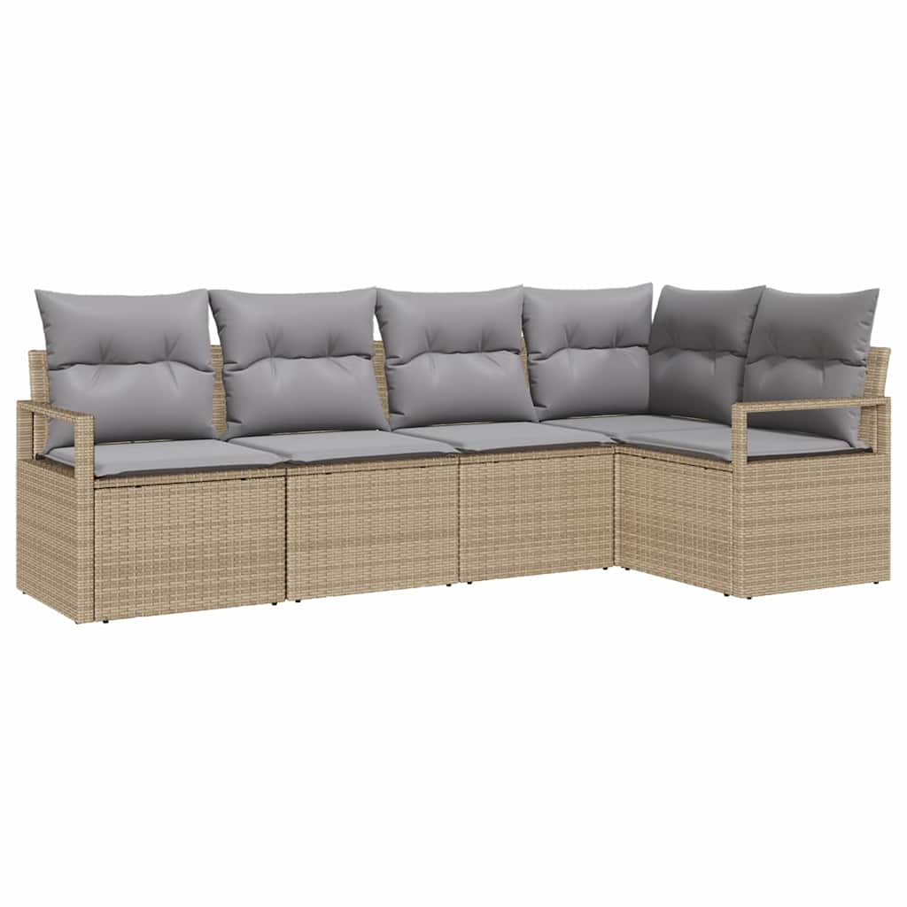 Conjunto de Sofá de Jardim 5 pcs Bege Rattan Sintético