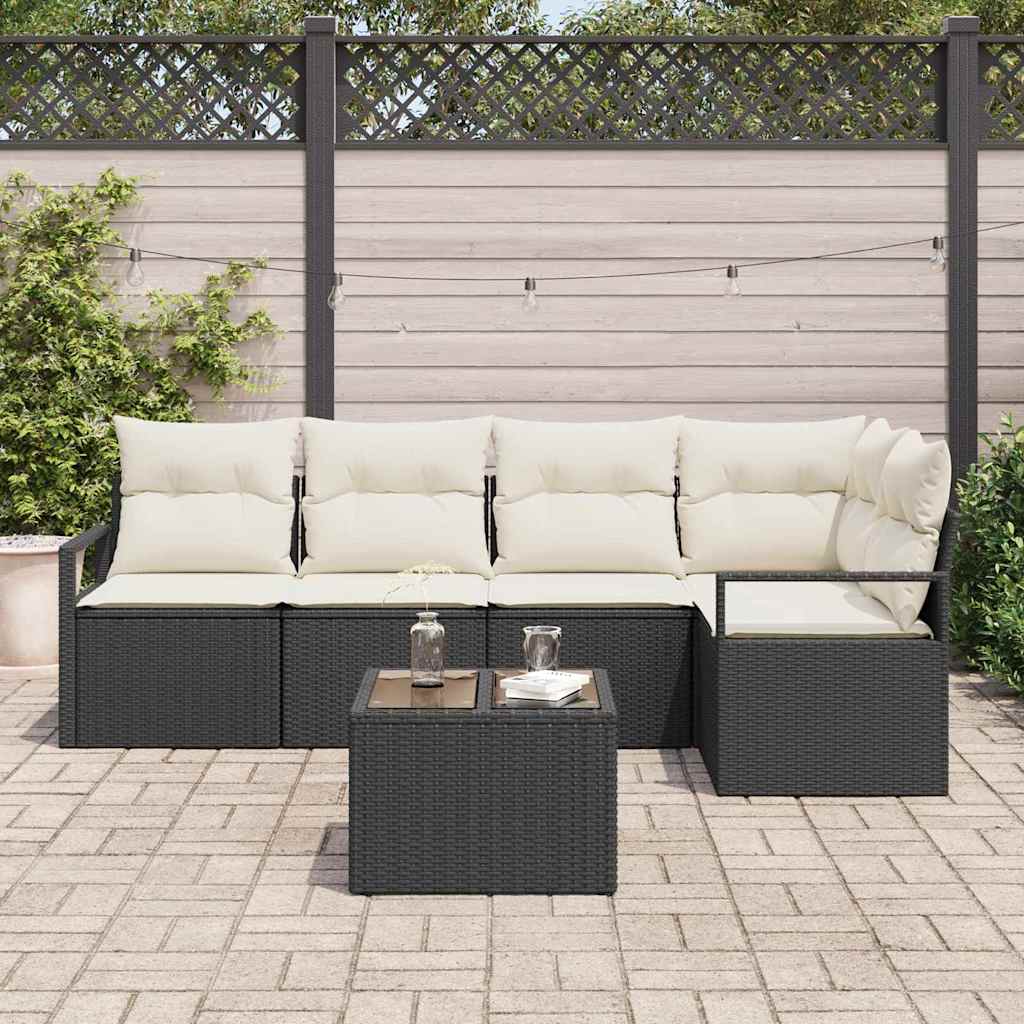 Conjunto de Sofá de Jardim 6 pcs Preto Rattan Sintético