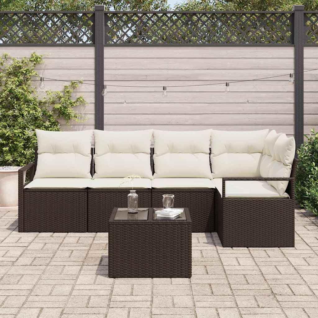 Conjunto de Sofá de Jardim 6 pcs Castanho Rattan Sintético