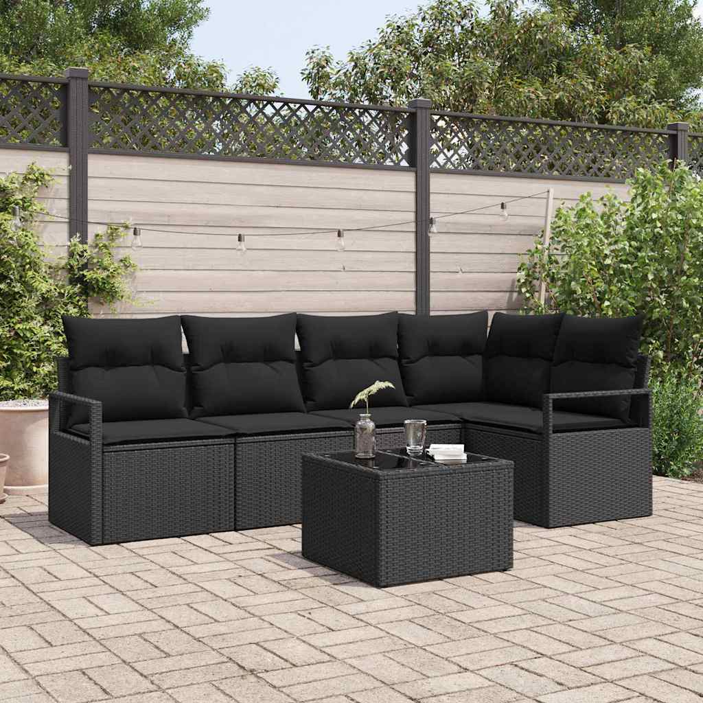 Conjunto de Sofá de Jardim 6 pcs Preto Rattan Sintético