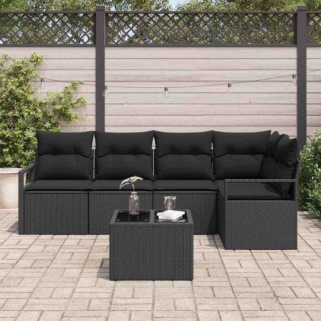 Conjunto de Sofá de Jardim 6 pcs Preto Rattan Sintético