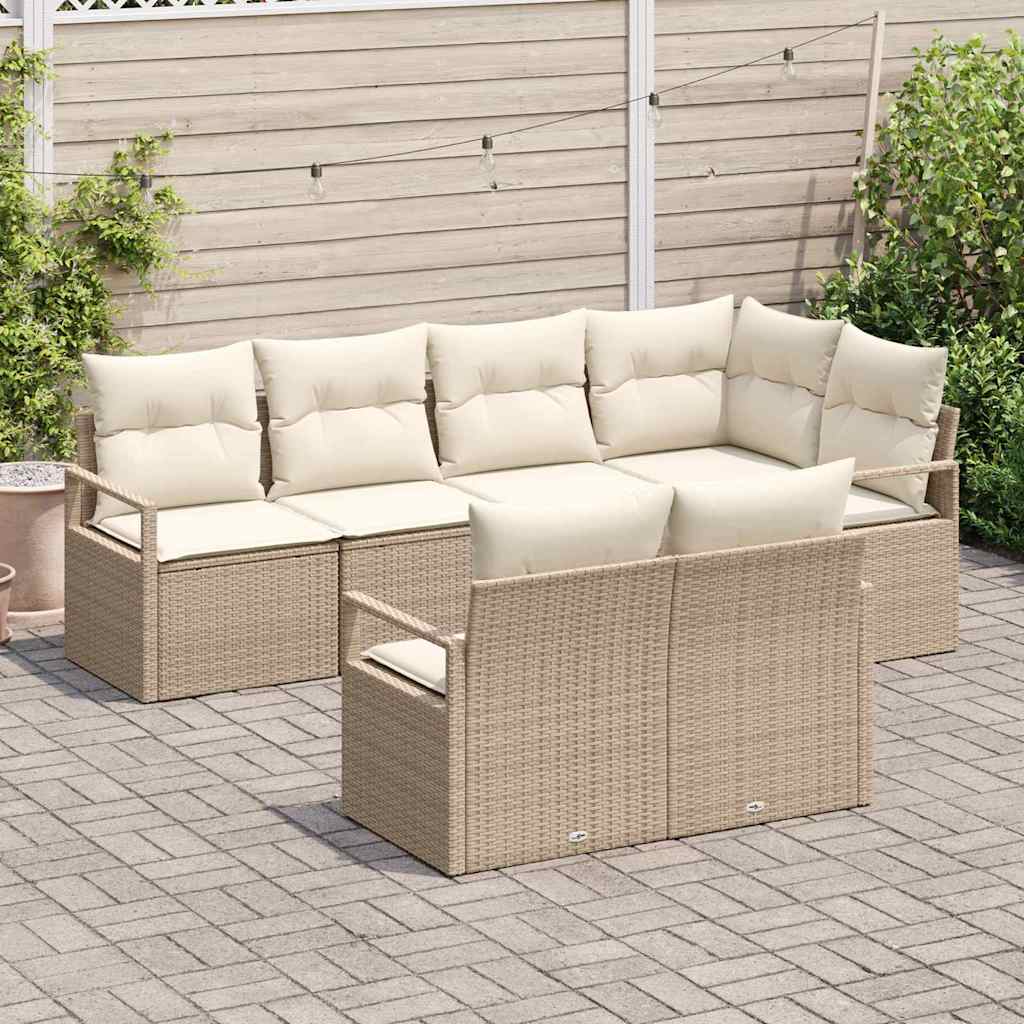 Conjunto de Sofá de Jardim 7 pcs Bege Rattan Sintético