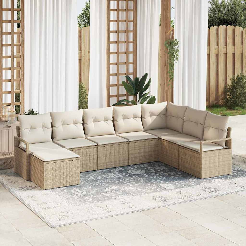 Conjunto de Sofá de Jardim 8 pcs Bege Rattan Sintético