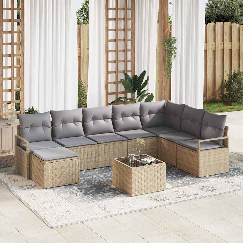 Conjunto de Sofá de Jardim 9 pcs Bege Rattan Sintético