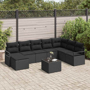 Conjunto de Sofá de Jardim 9 pcs Preto Rattan Sintético