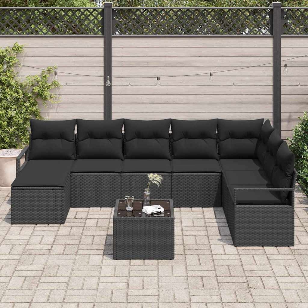 Conjunto de Sofá de Jardim 9 pcs Preto Rattan Sintético