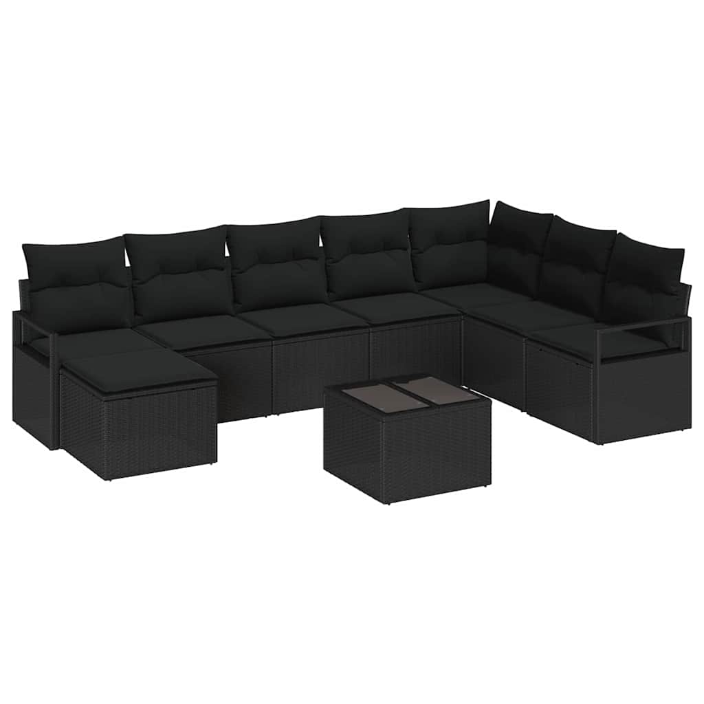Conjunto de Sofá de Jardim 9 pcs Preto Rattan Sintético
