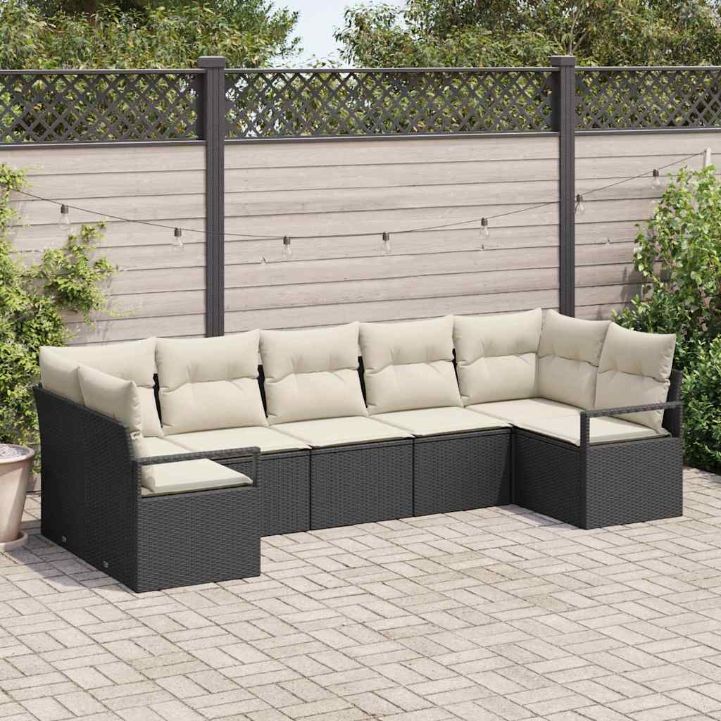 Conjunto de Sofá de Jardim 7 pcs Preto Rattan Sintético