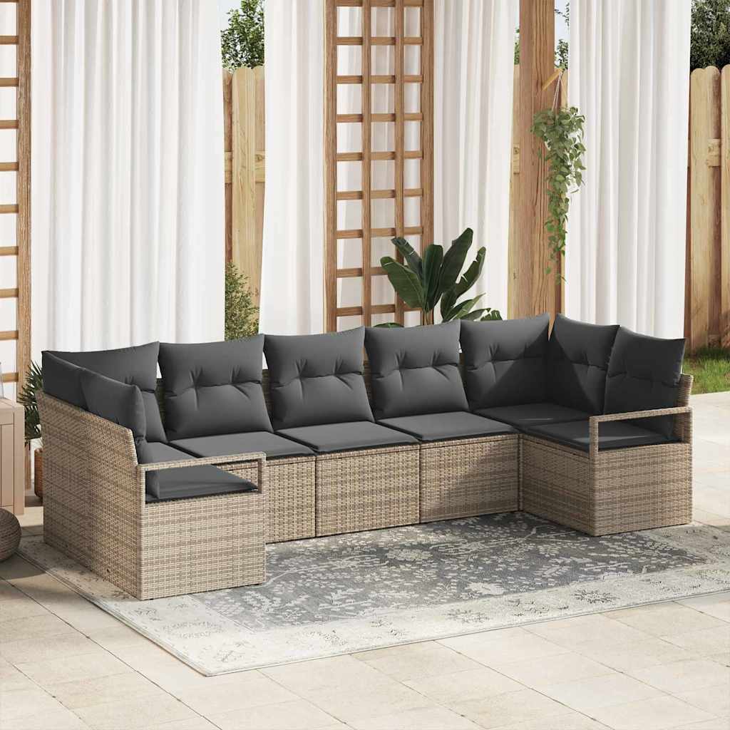 Conjunto de Sofá de Jardim 7 pcs Cinzeto Rattan Sintético