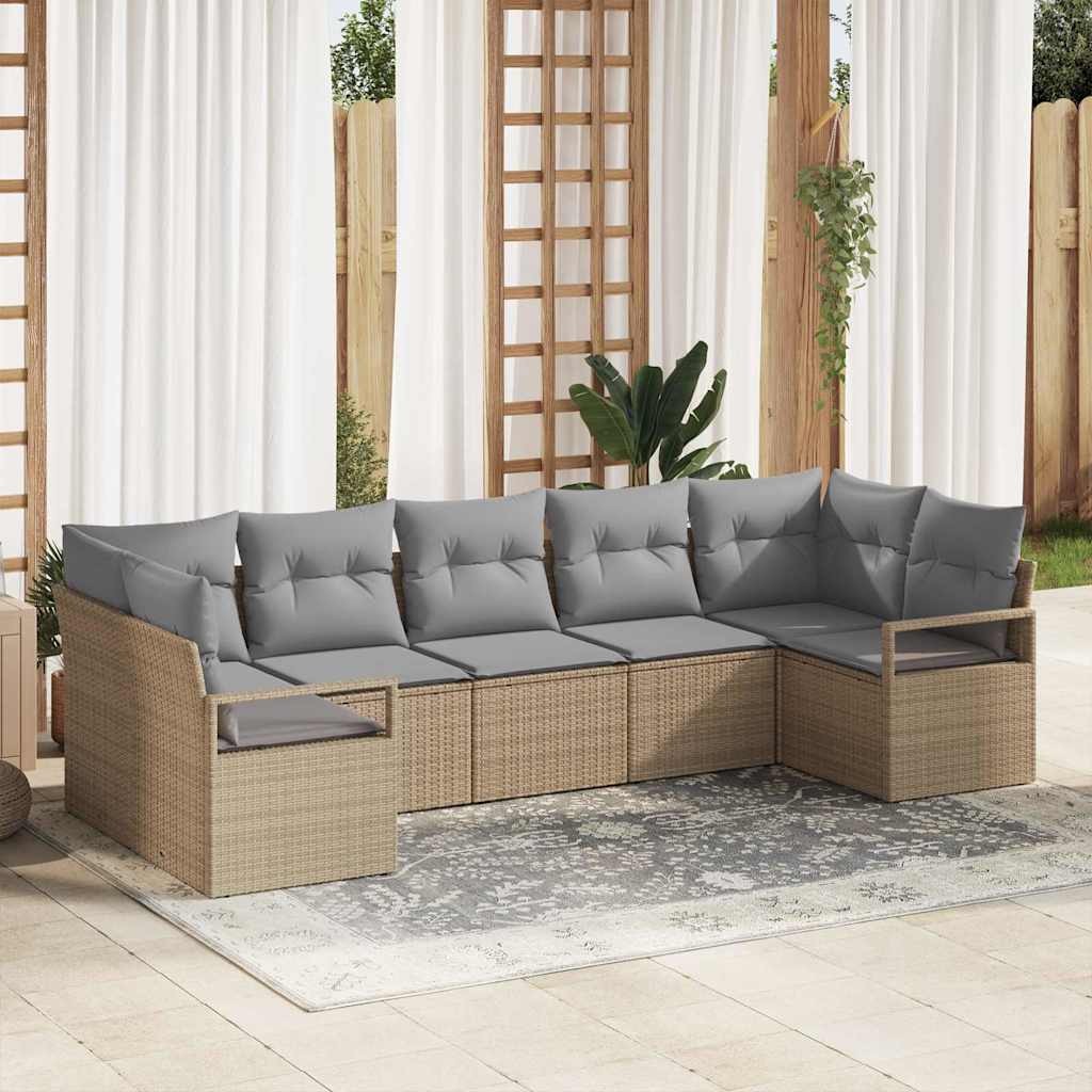 Conjunto de Sofá de Jardim 7 pcs Bege Rattan Sintético