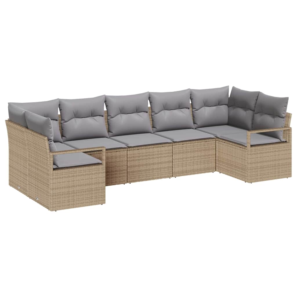 Conjunto de Sofá de Jardim 7 pcs Bege Rattan Sintético