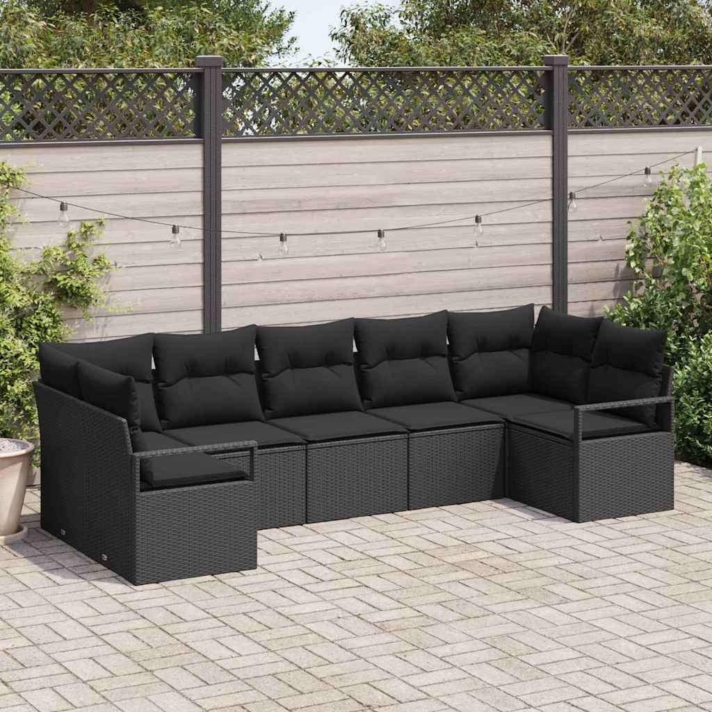Conjunto de Sofá de Jardim 7 pcs Preto Rattan Sintético