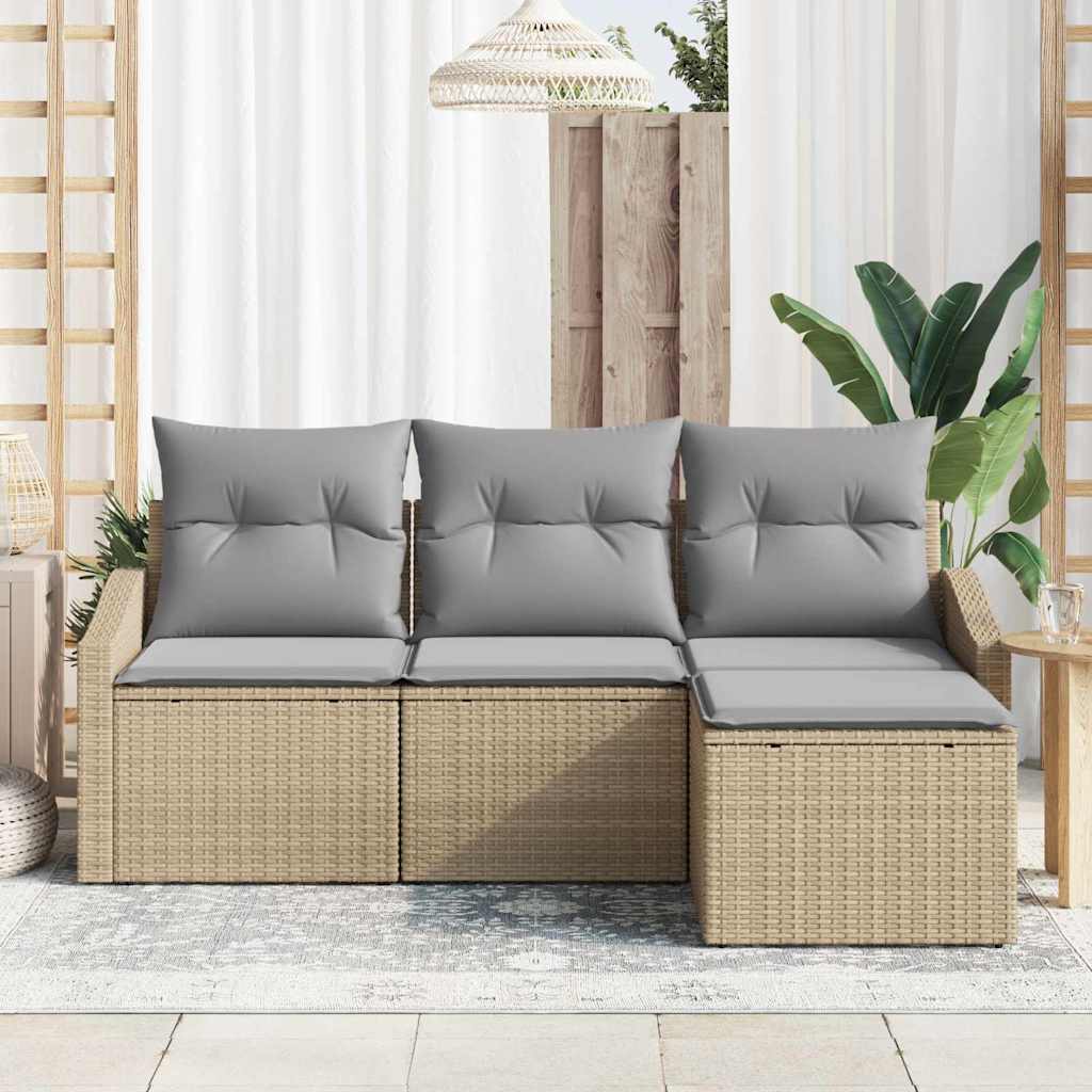 Conjunto de Sofá de Jardim 4 pcs Bege Rattan Sintético