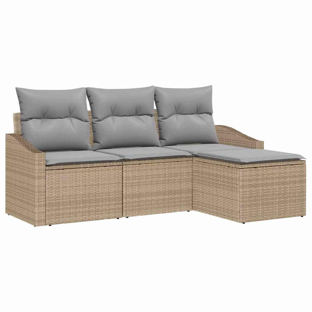 Conjunto de Sofá de Jardim 4 pcs Bege Rattan Sintético