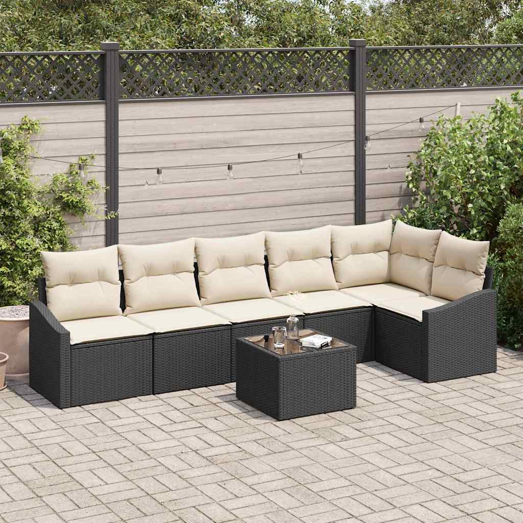 Conjunto de Sofá de Jardim 7 pcs Preto Rattan Sintético