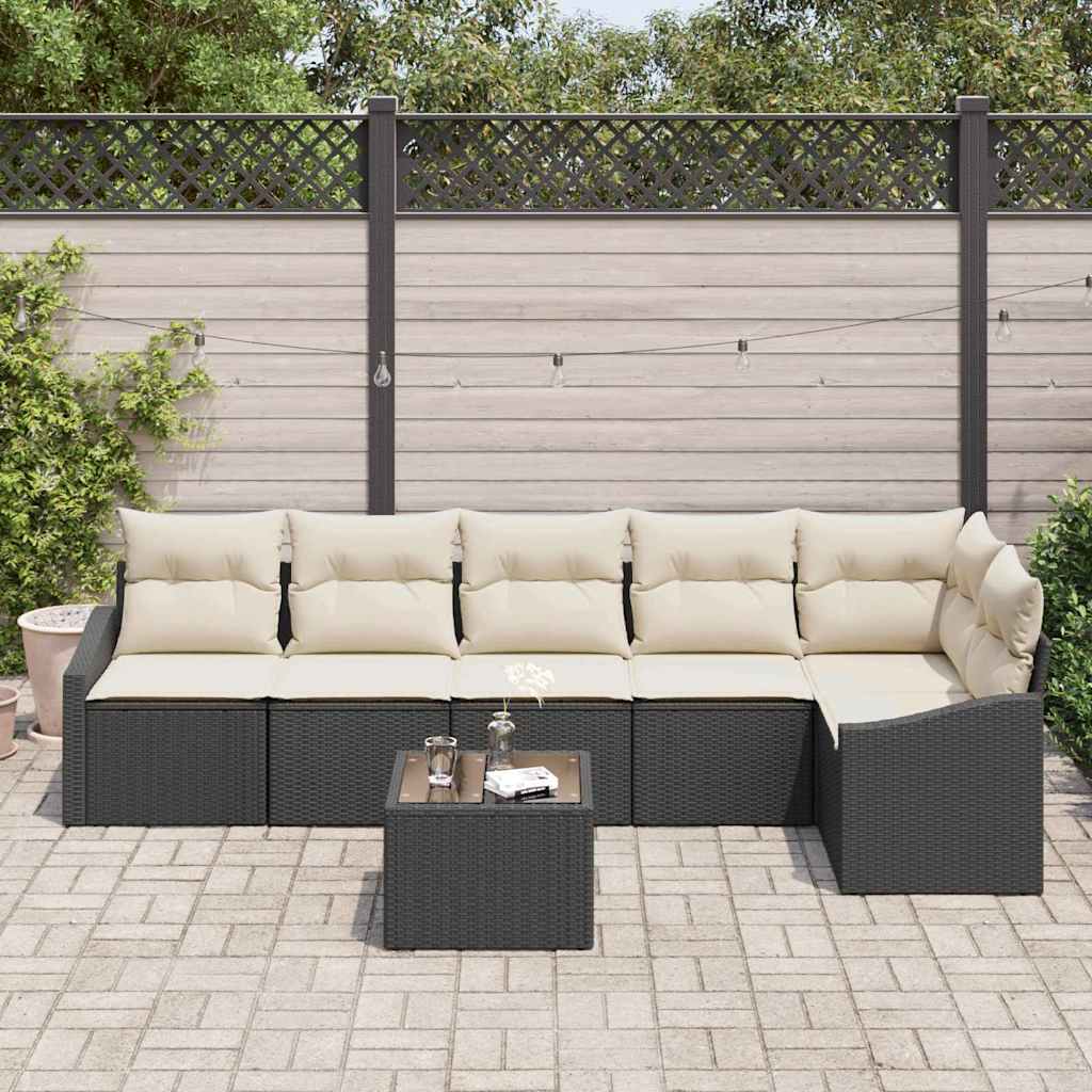 Conjunto de Sofá de Jardim 7 pcs Preto Rattan Sintético