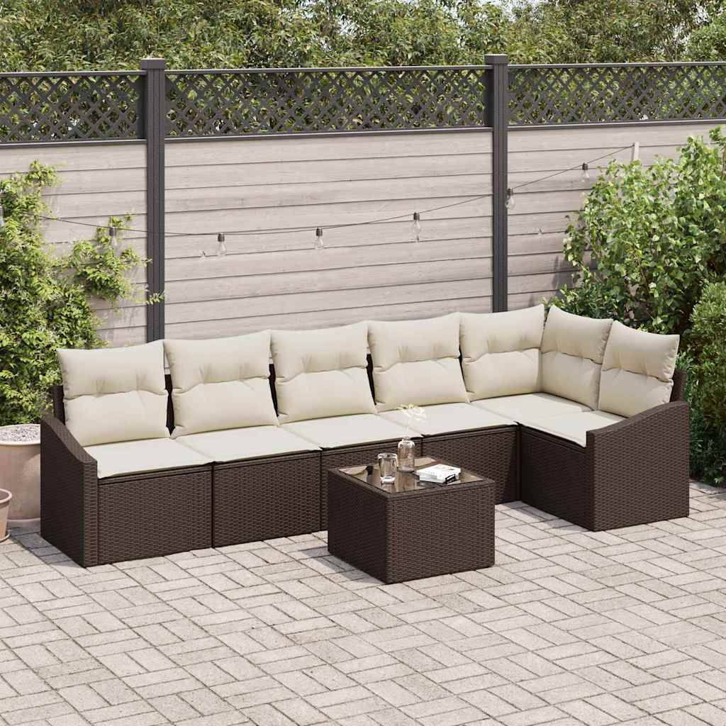 Conjunto de Sofá de Jardim 7 pcs Castanho Rattan Sintético